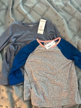 Gymboree Grey Heather Raglan Top with Blue Sleeves and Pink Trim